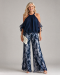 Xylara | Layered Halter Neck Printed Wide Leg Set