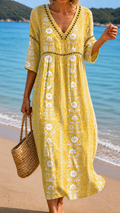 Soft Yellow Floral Midi Dress