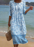 Blue | Embroidered Floral Dress