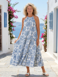 Isadora | Sleeveless High Neck Tiered Midi Dress