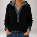 Winnow™ | Denim Trim Hooded Henley Sweater