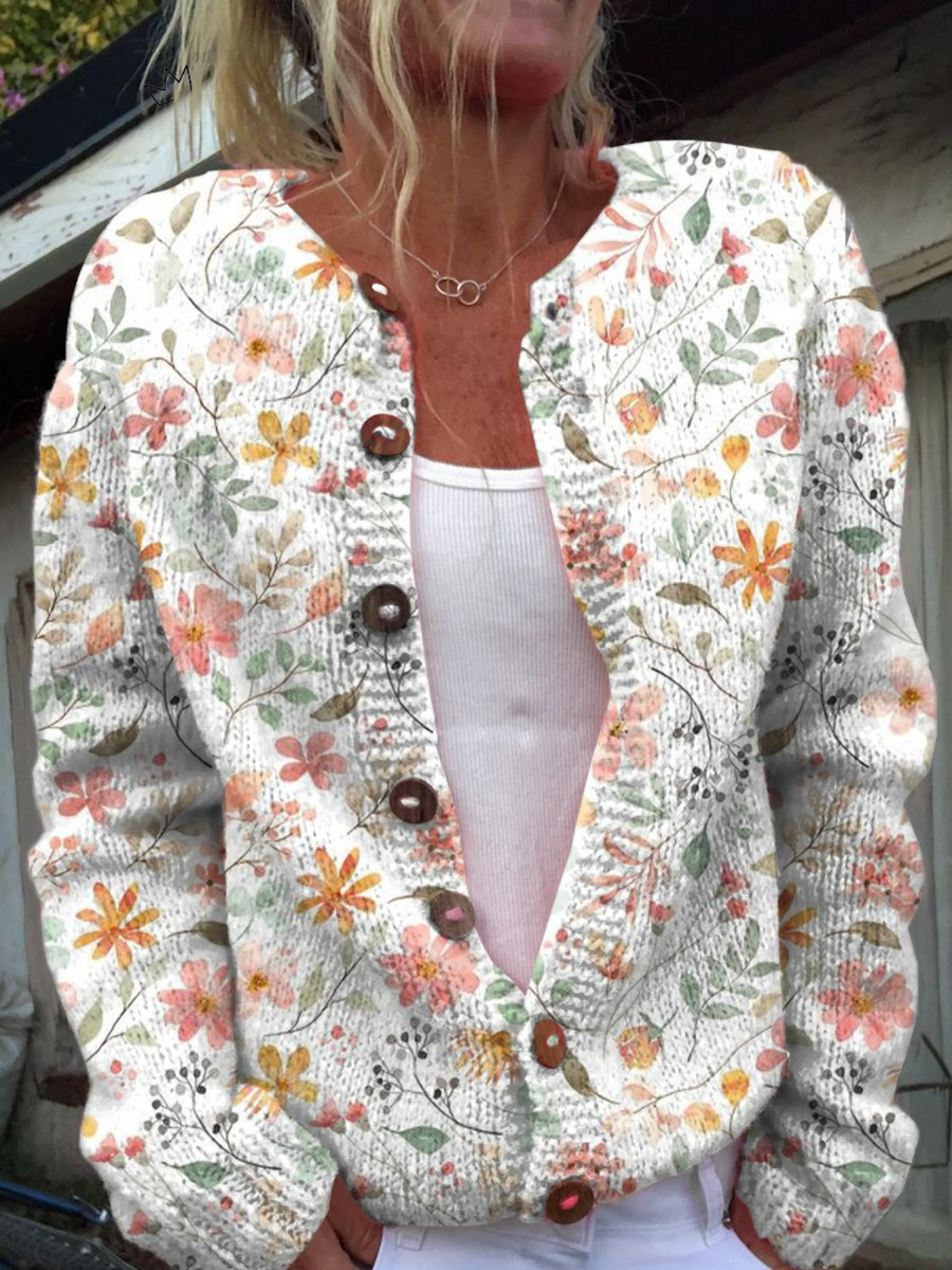 Greta™ | Vintage Floral Print Cardigan Sweater
