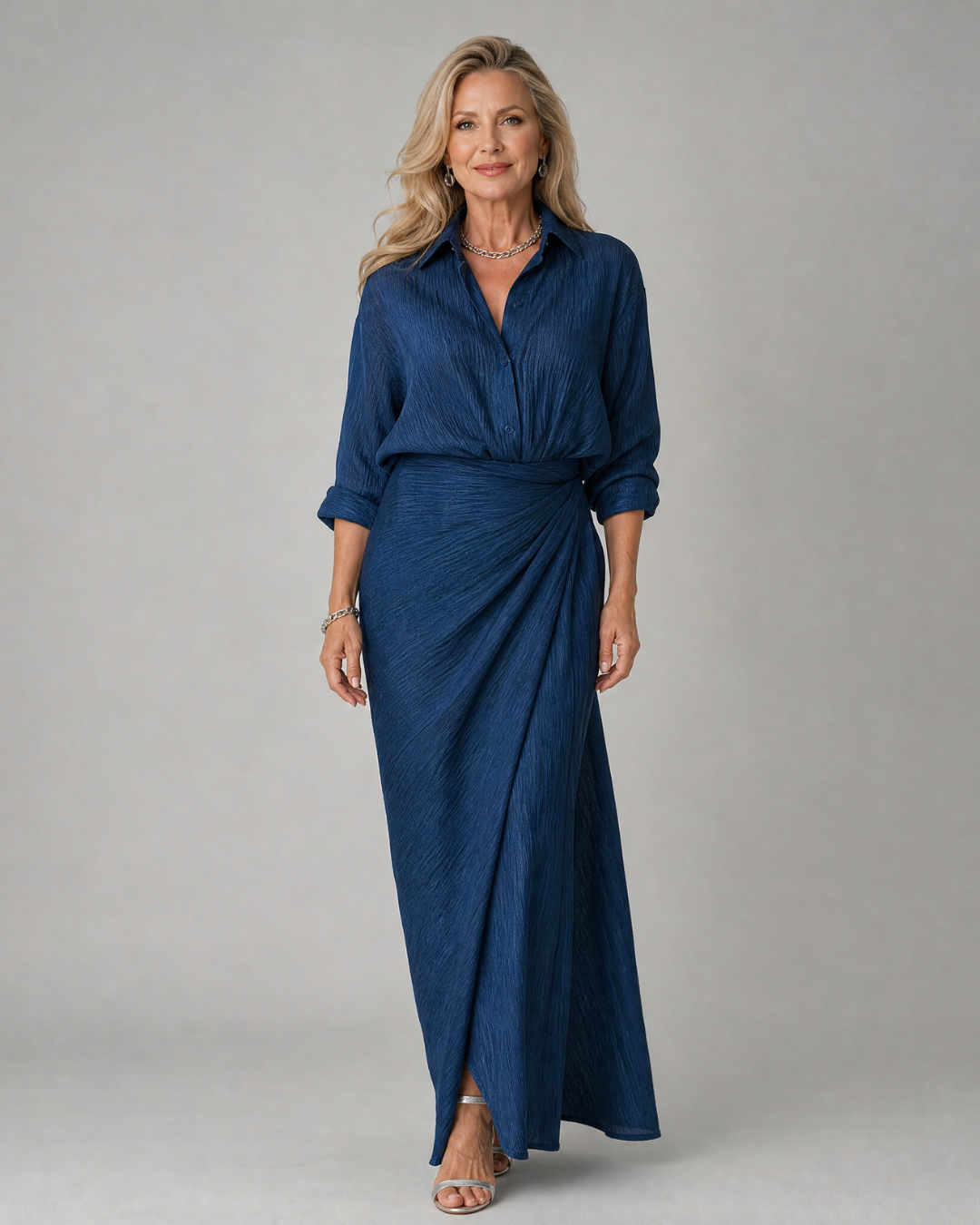 Mirque | Long Sleeve Wrap Front Maxi Dress
