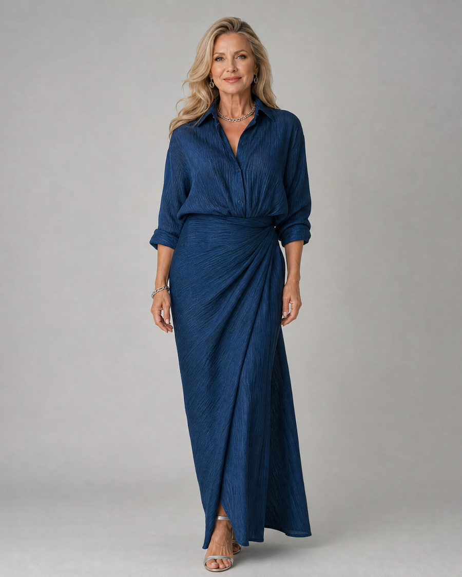 Mirque | Long Sleeve Wrap Front Maxi Dress