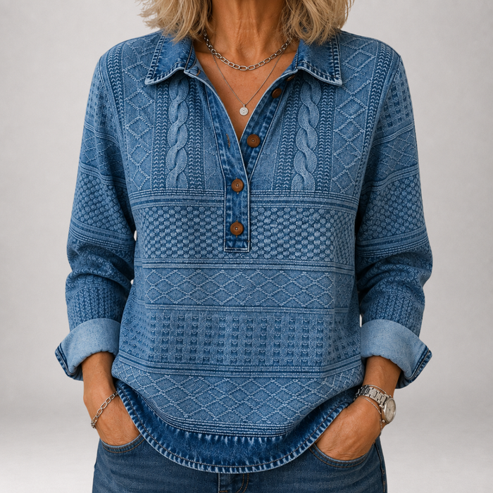 Jorunn™ | Jacquard Denim-Wash Polo Sweater