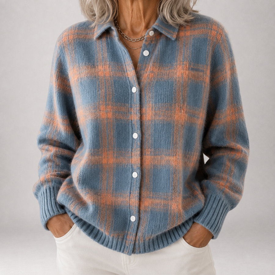 Sabine™ | Brushed Plaid Shirt Cardigan