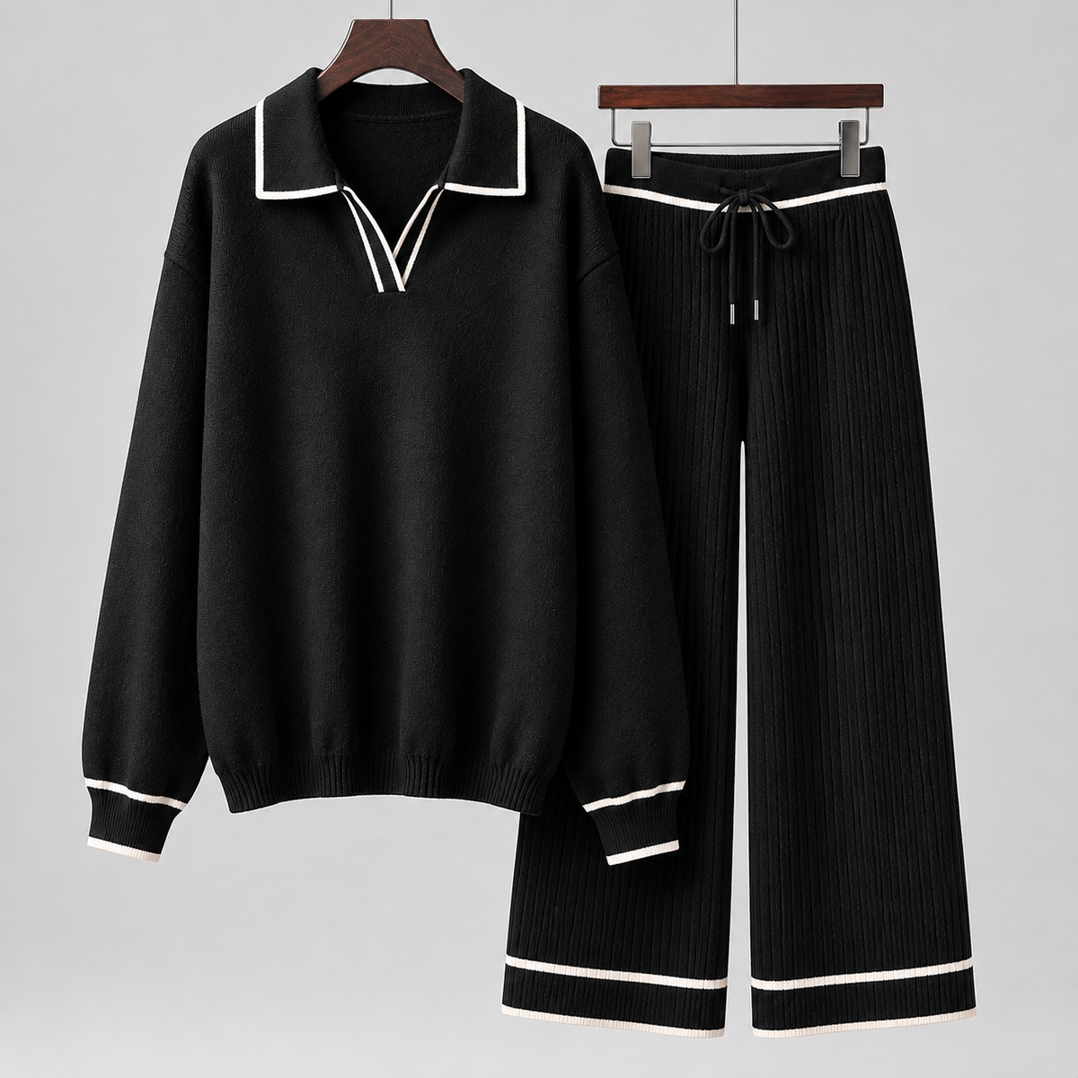 Harrington Ribbed Wide-Leg Lounge Set