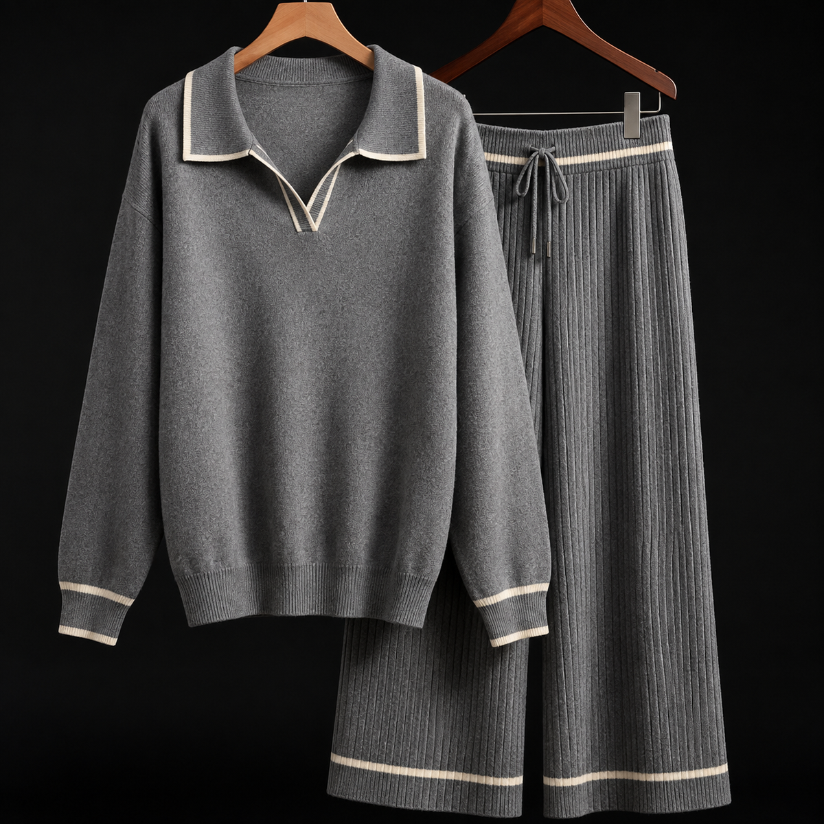 Harrington Ribbed Wide-Leg Lounge Set