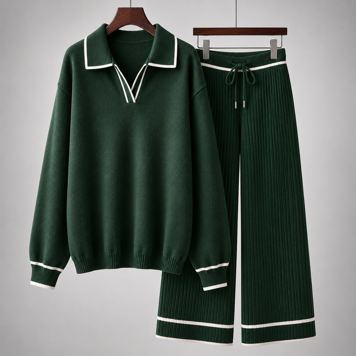 Harrington Ribbed Wide-Leg Lounge Set