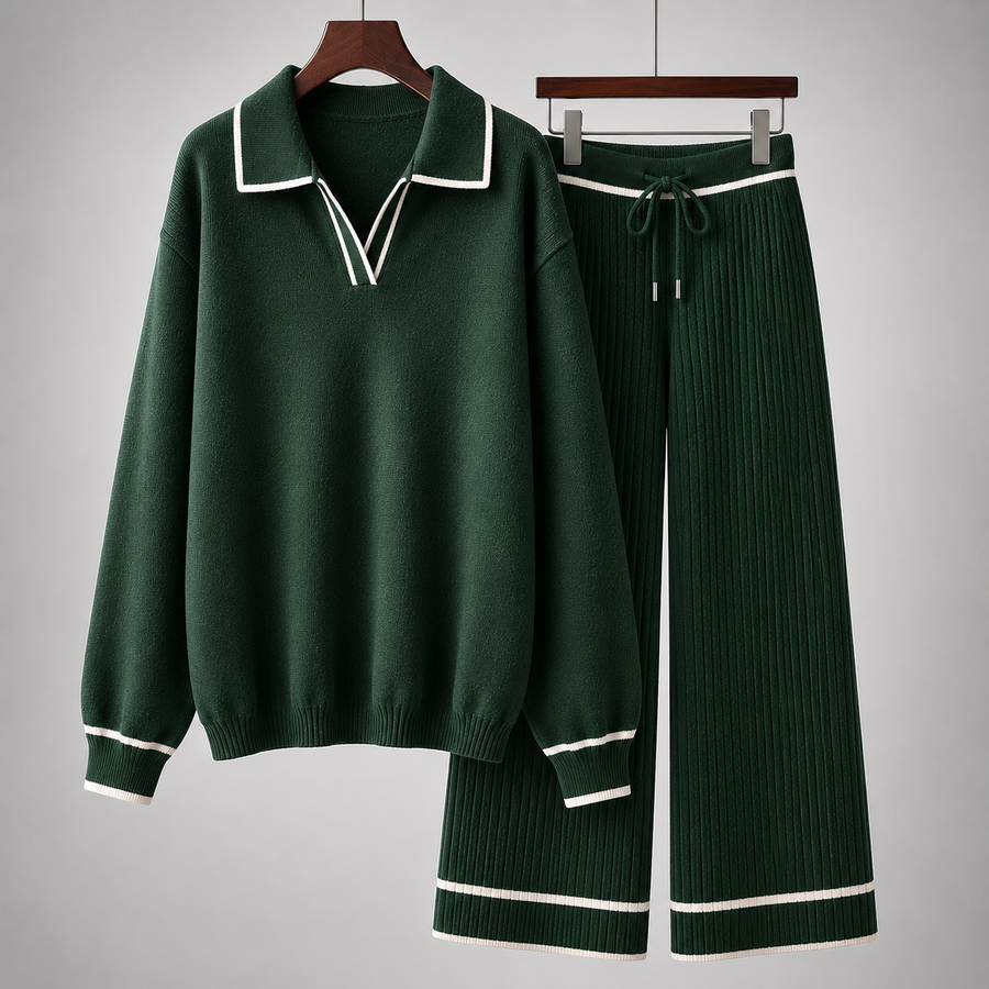 Harrington Ribbed Wide-Leg Lounge Set