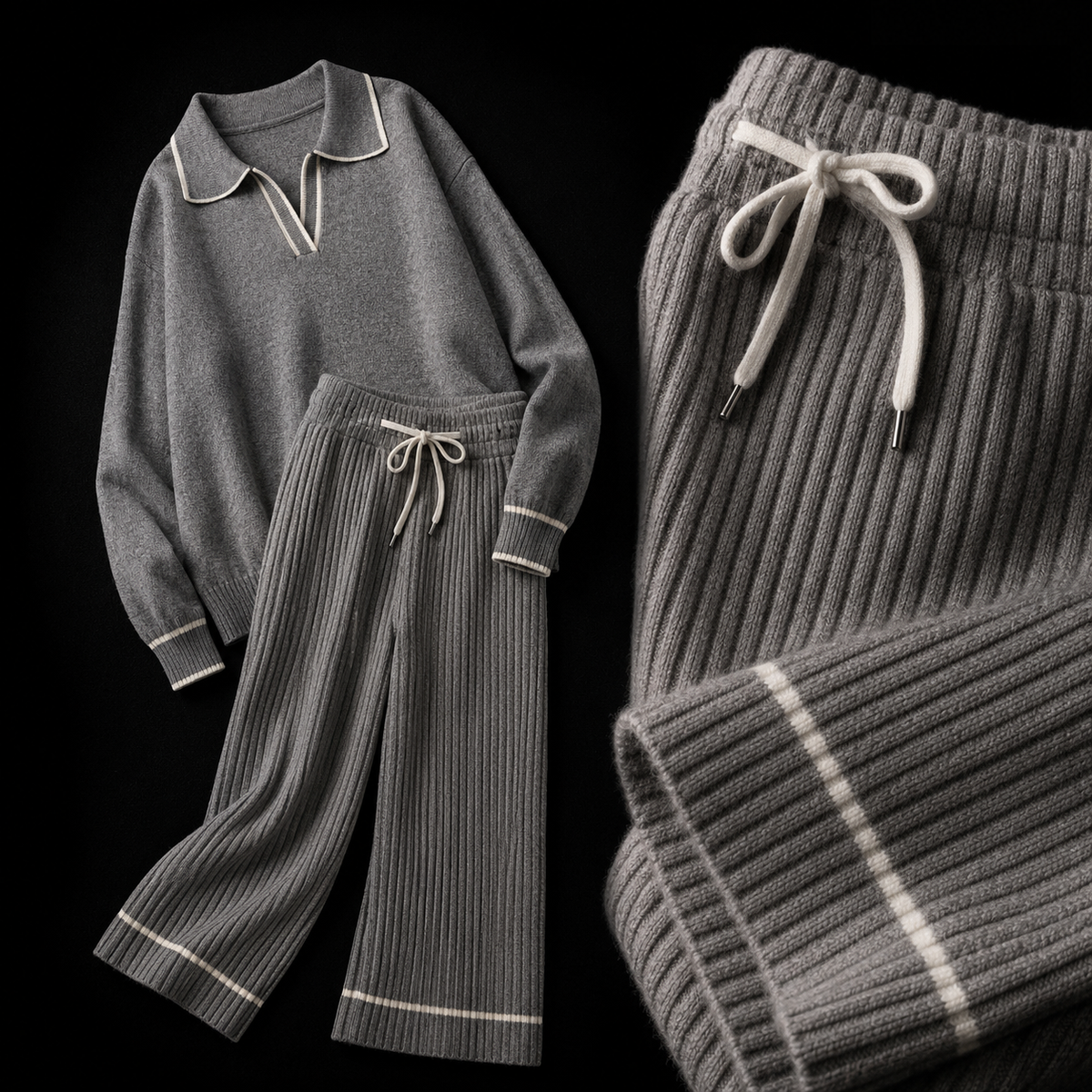 Harrington Ribbed Wide-Leg Lounge Set