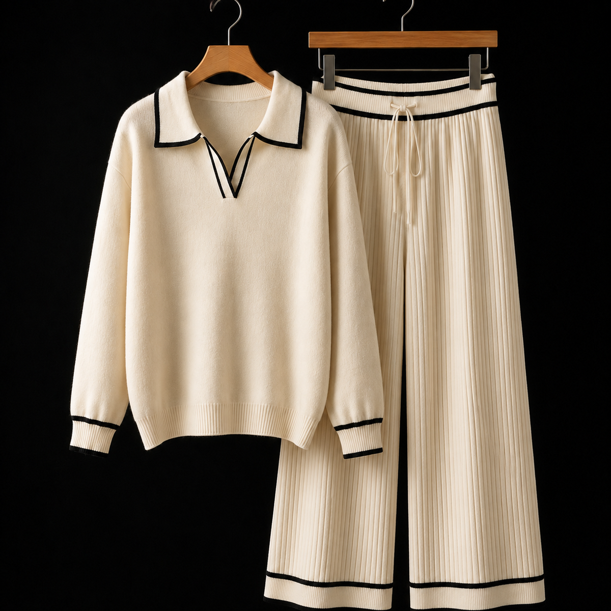Harrington Ribbed Wide-Leg Lounge Set