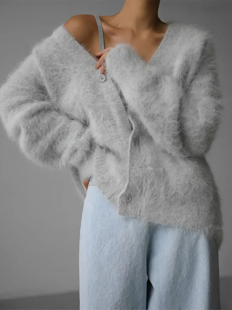 Peyton | Women’s Elegant Fluffy V-Neck Cardigan