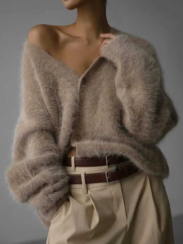 Peyton | Women’s Elegant Fluffy V-Neck Cardigan