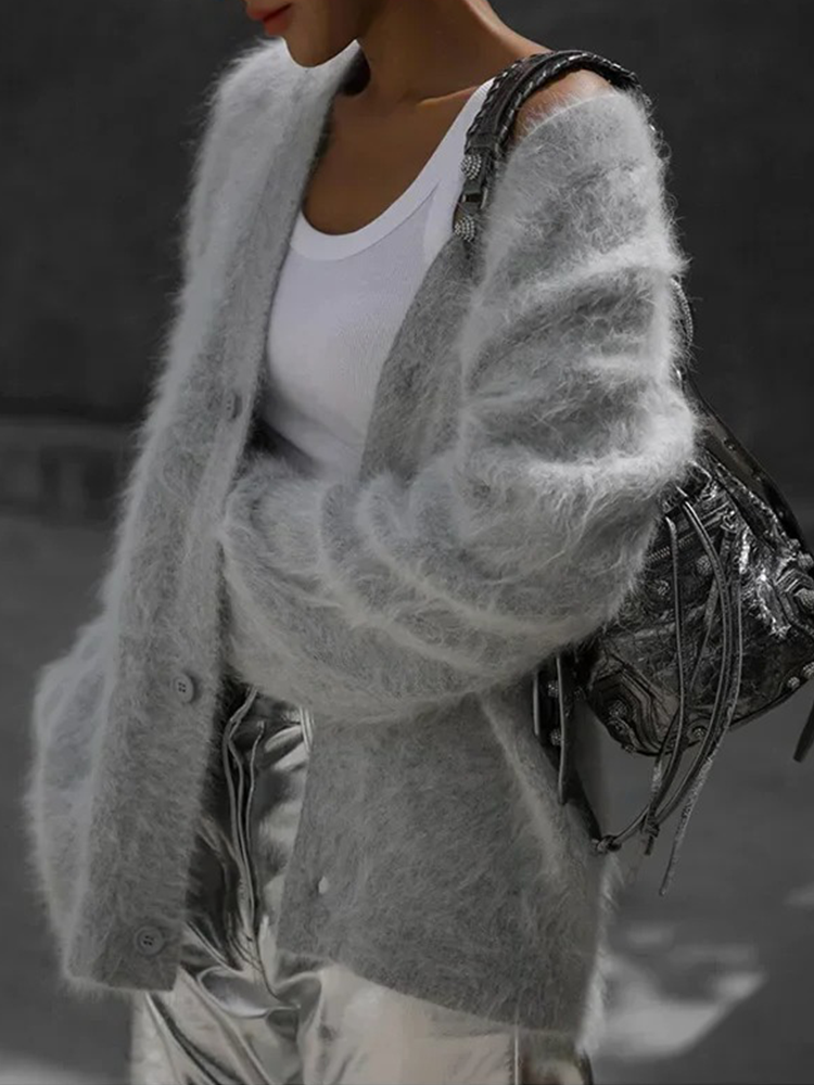 Peyton | Women’s Elegant Fluffy V-Neck Cardigan