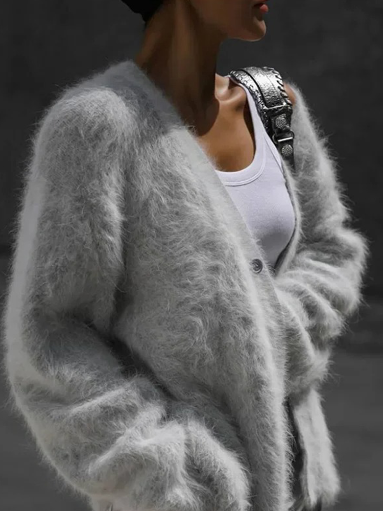 Peyton | Women’s Elegant Fluffy V-Neck Cardigan