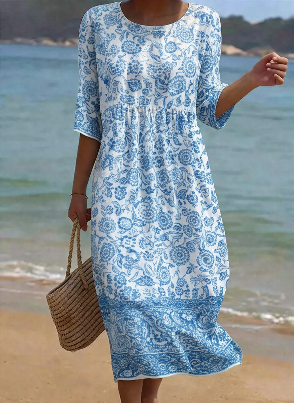 Blue | Embroidered Floral Dress