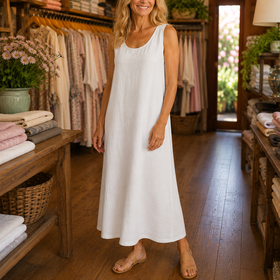Ismera | Sleeveless Round Neck Relaxed Midi Dress