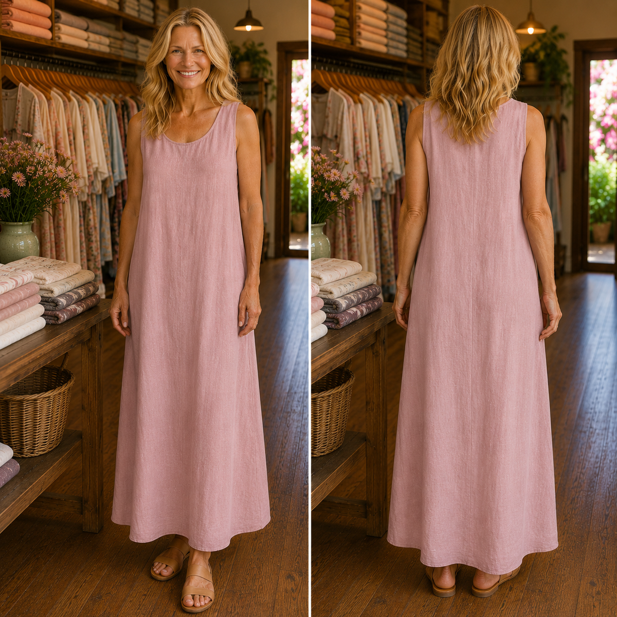 Ismera | Sleeveless Round Neck Relaxed Midi Dress