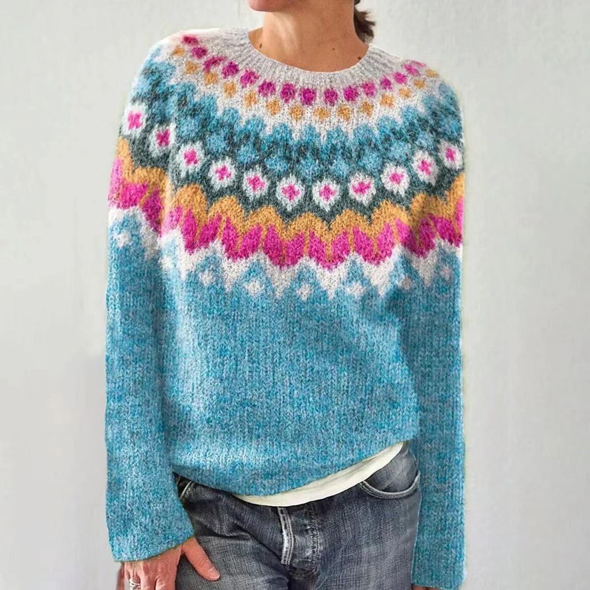 Renata Geometric Pattern Pullover Sweater