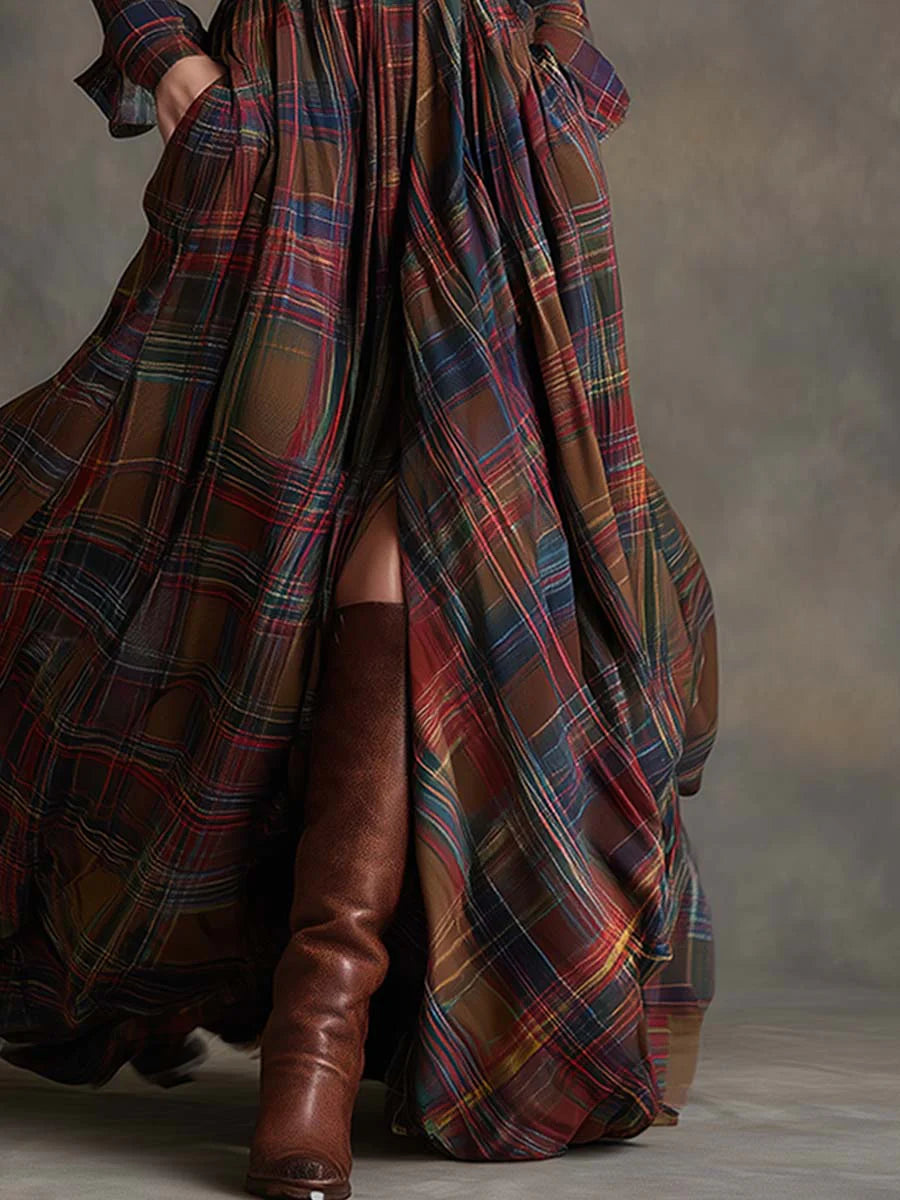 Beatriz | Long Checkered Dress with Belt