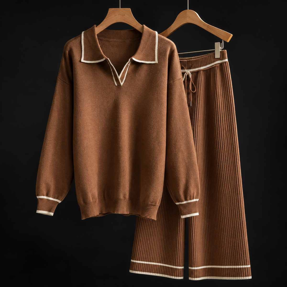 Harrington Ribbed Wide-Leg Lounge Set