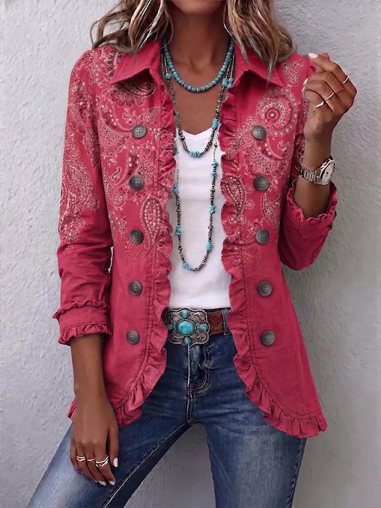 Anouk™ | Vintage Paisley Print Ruffled Jacket